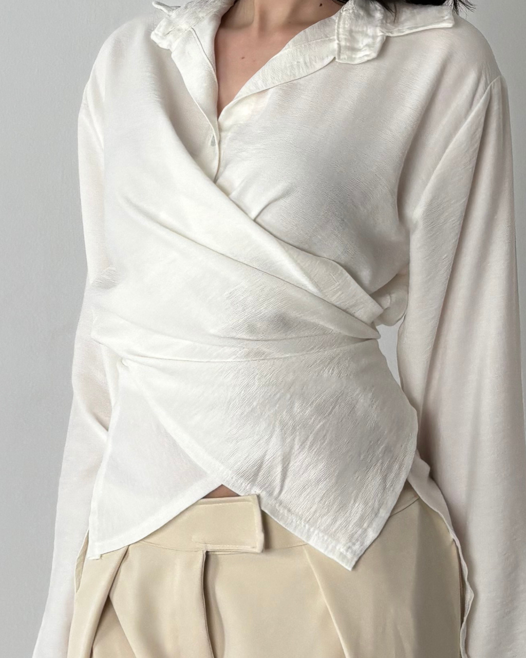 Linen-Blend Wrap Shirt