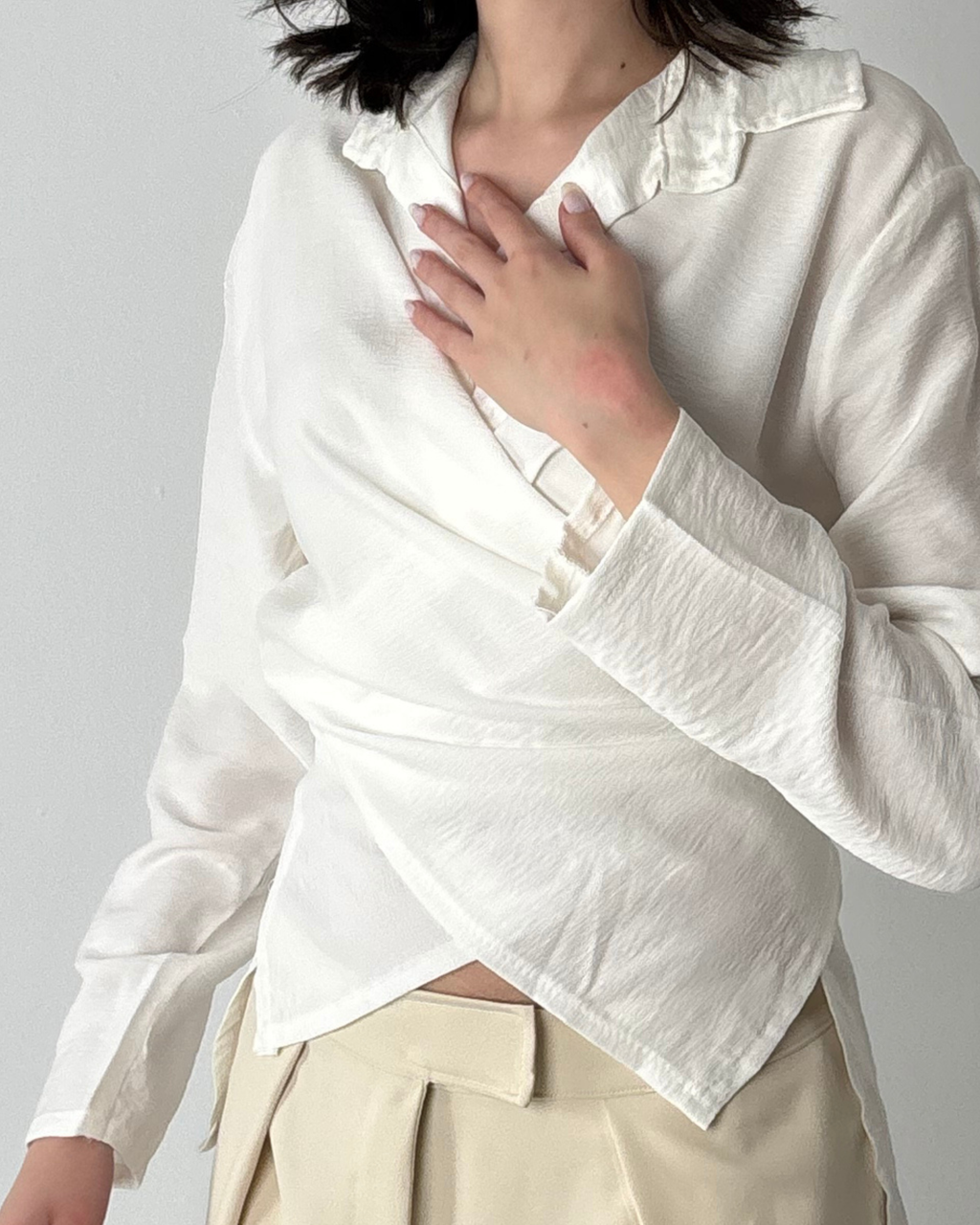 Linen-Blend Wrap Shirt