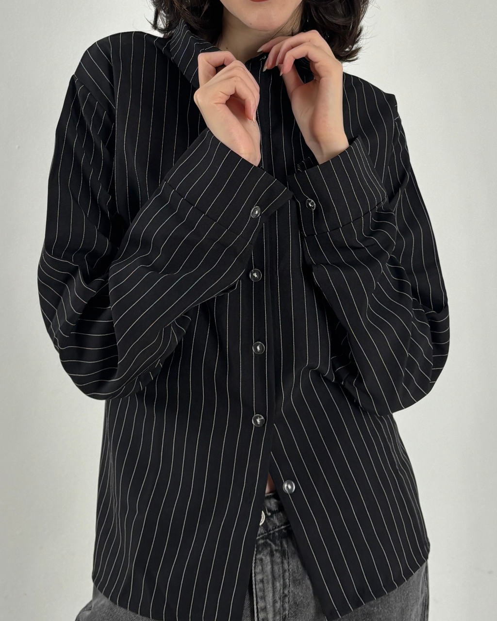 Cinched Waist Shirt in Black