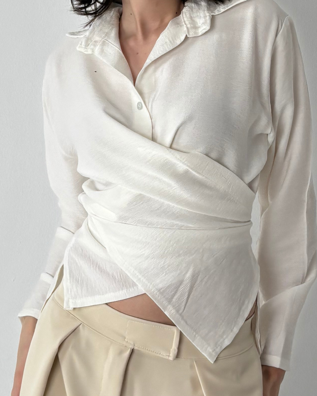 Linen-Blend Wrap Shirt