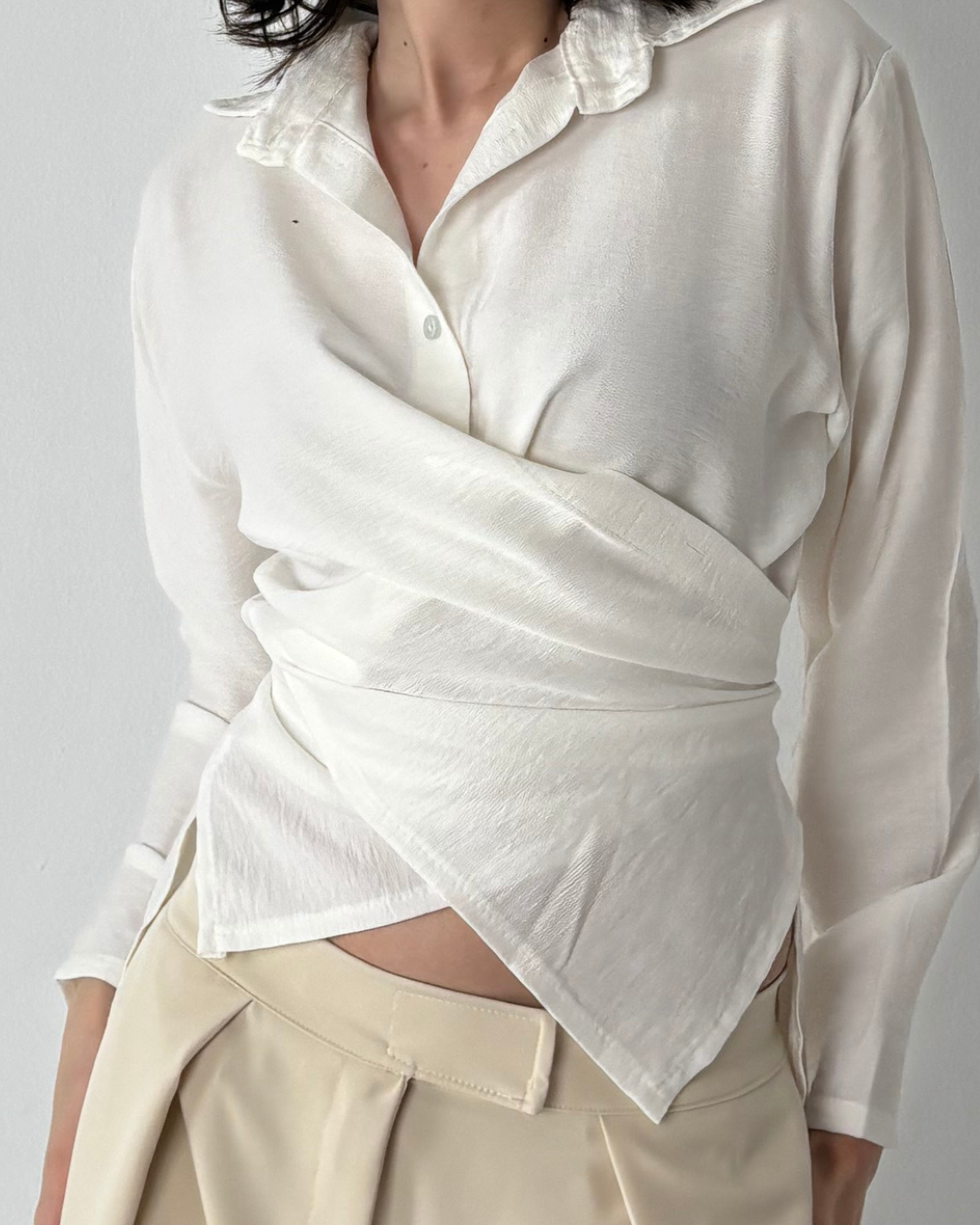 Linen-Blend Wrap Shirt