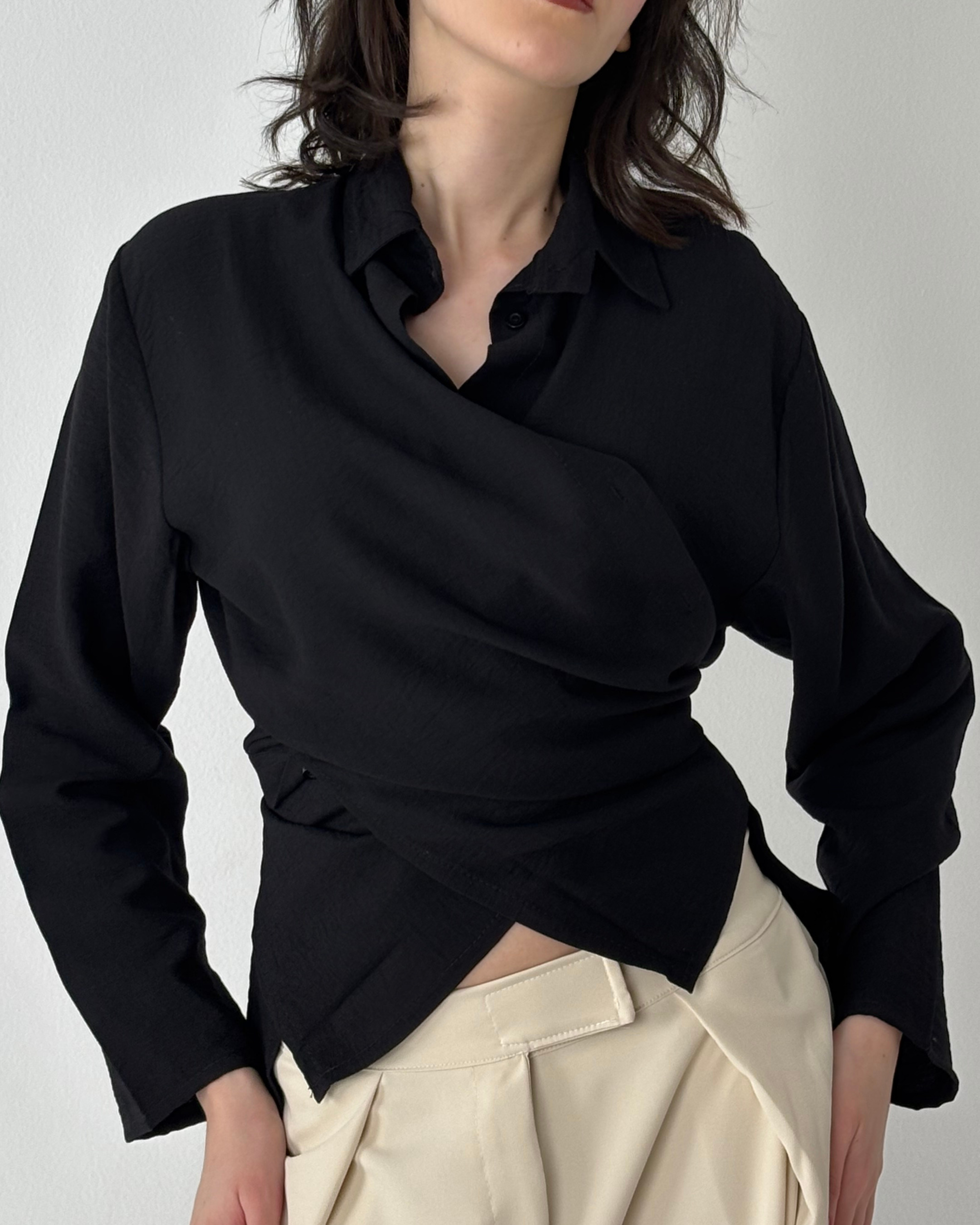 Linen-Blend Wrap Shirt