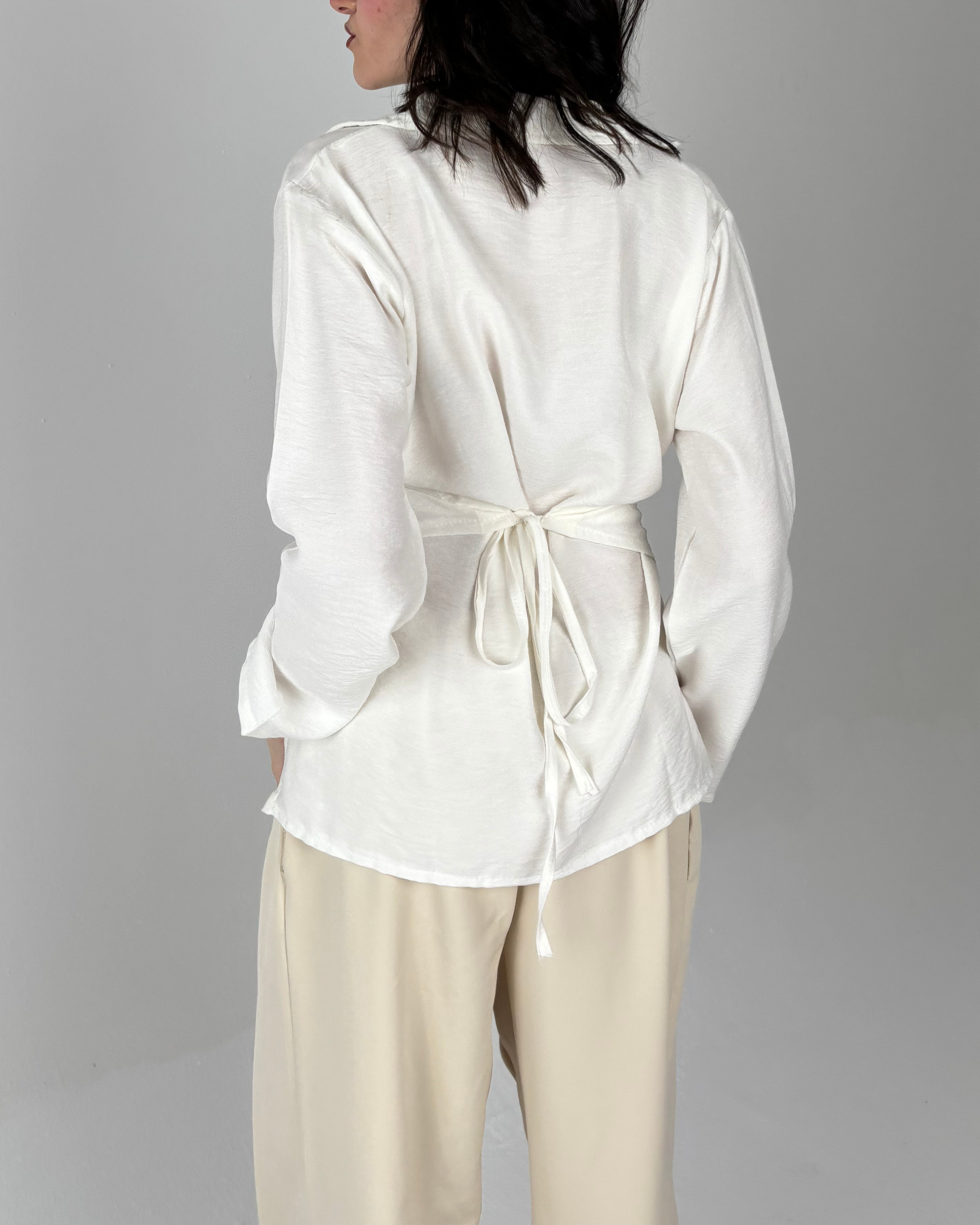 Linen-Blend Wrap Shirt