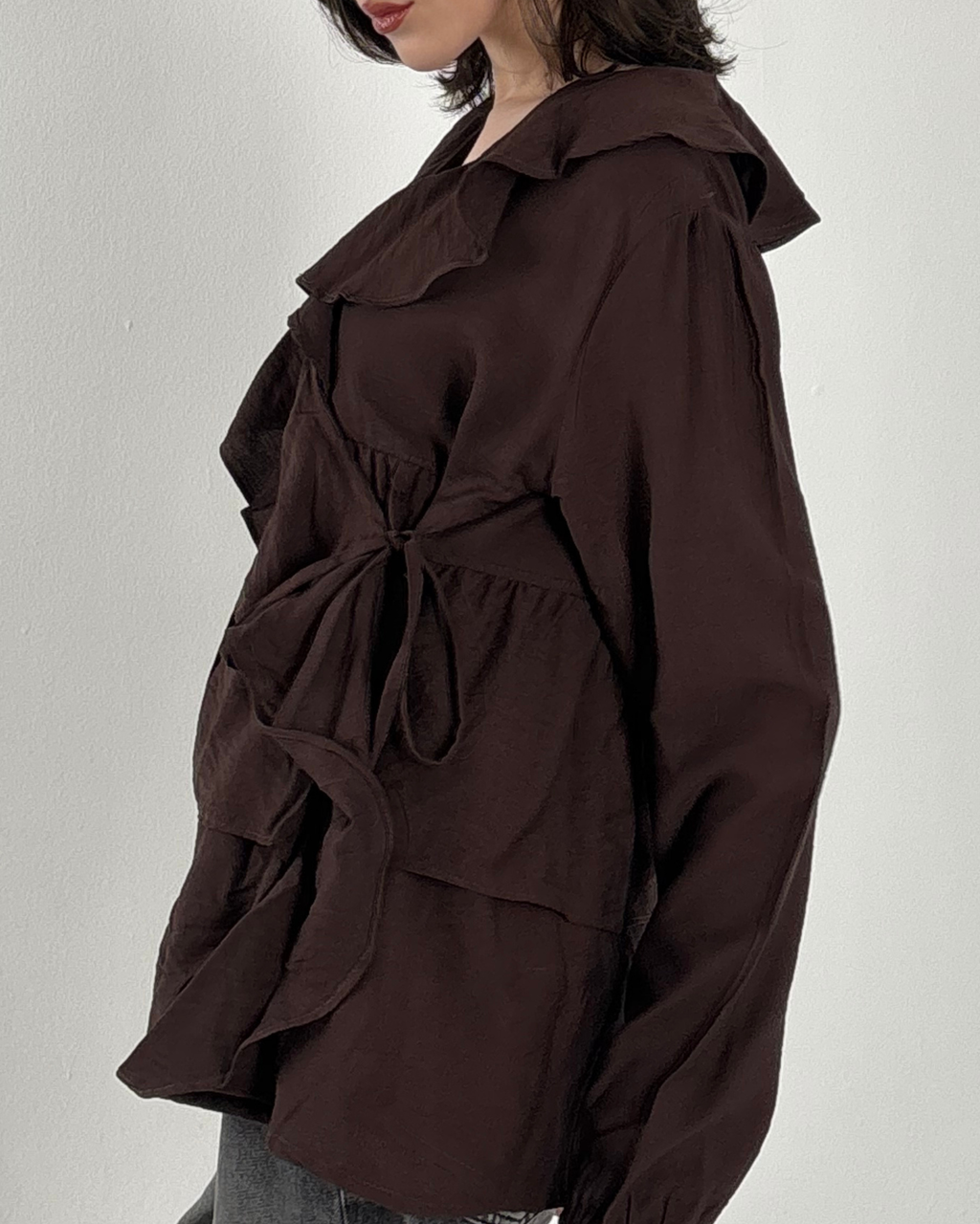 Ruffled Blouse in Brown