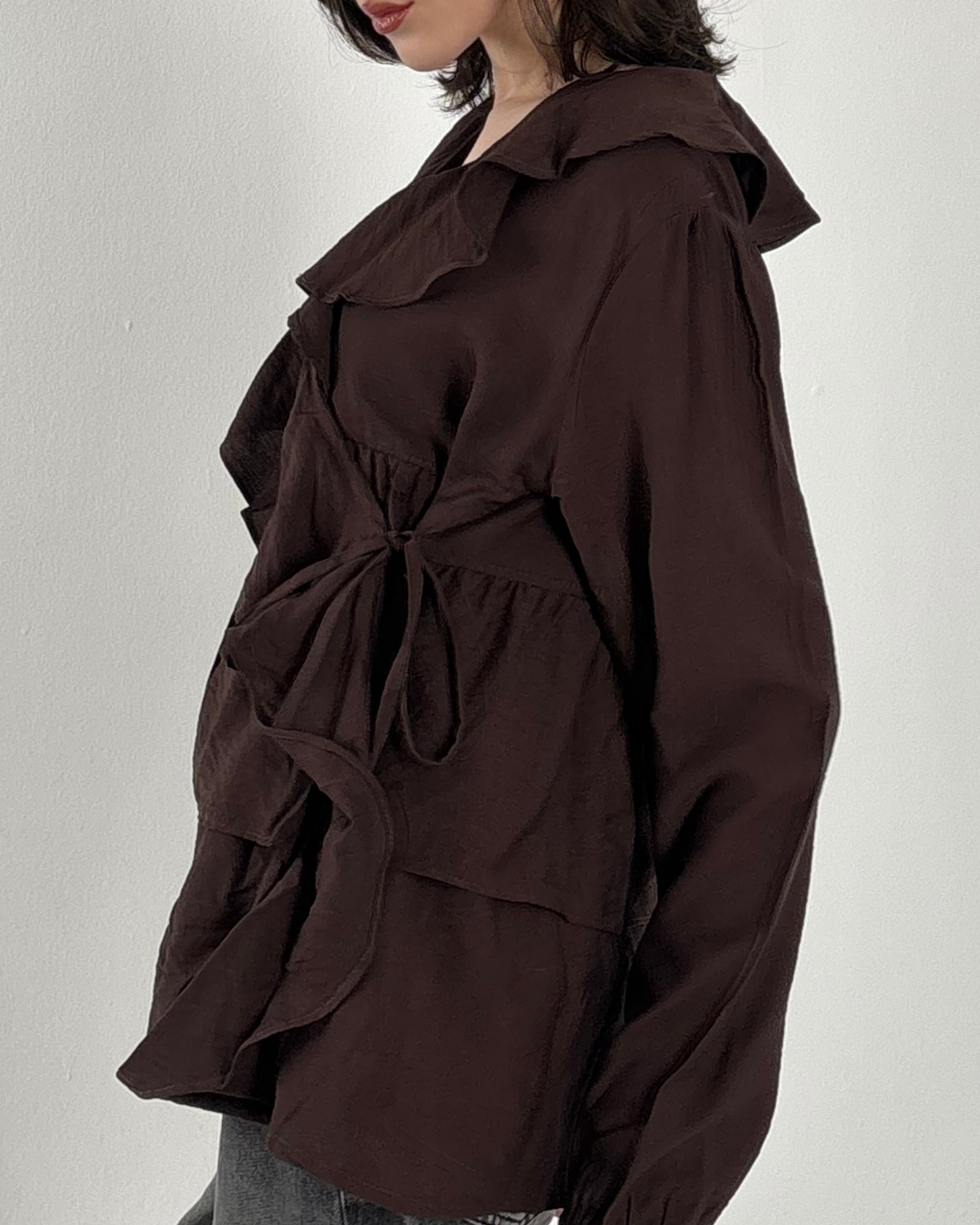 Ruffled Blouse in Brown