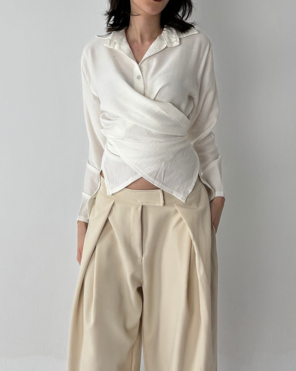 Linen-Blend Wrap Shirt