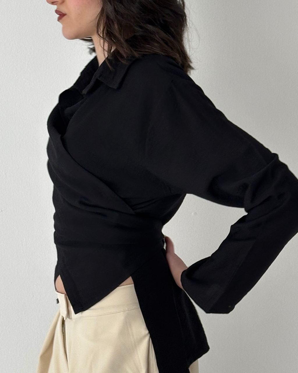 Linen-Blend Wrap Shirt