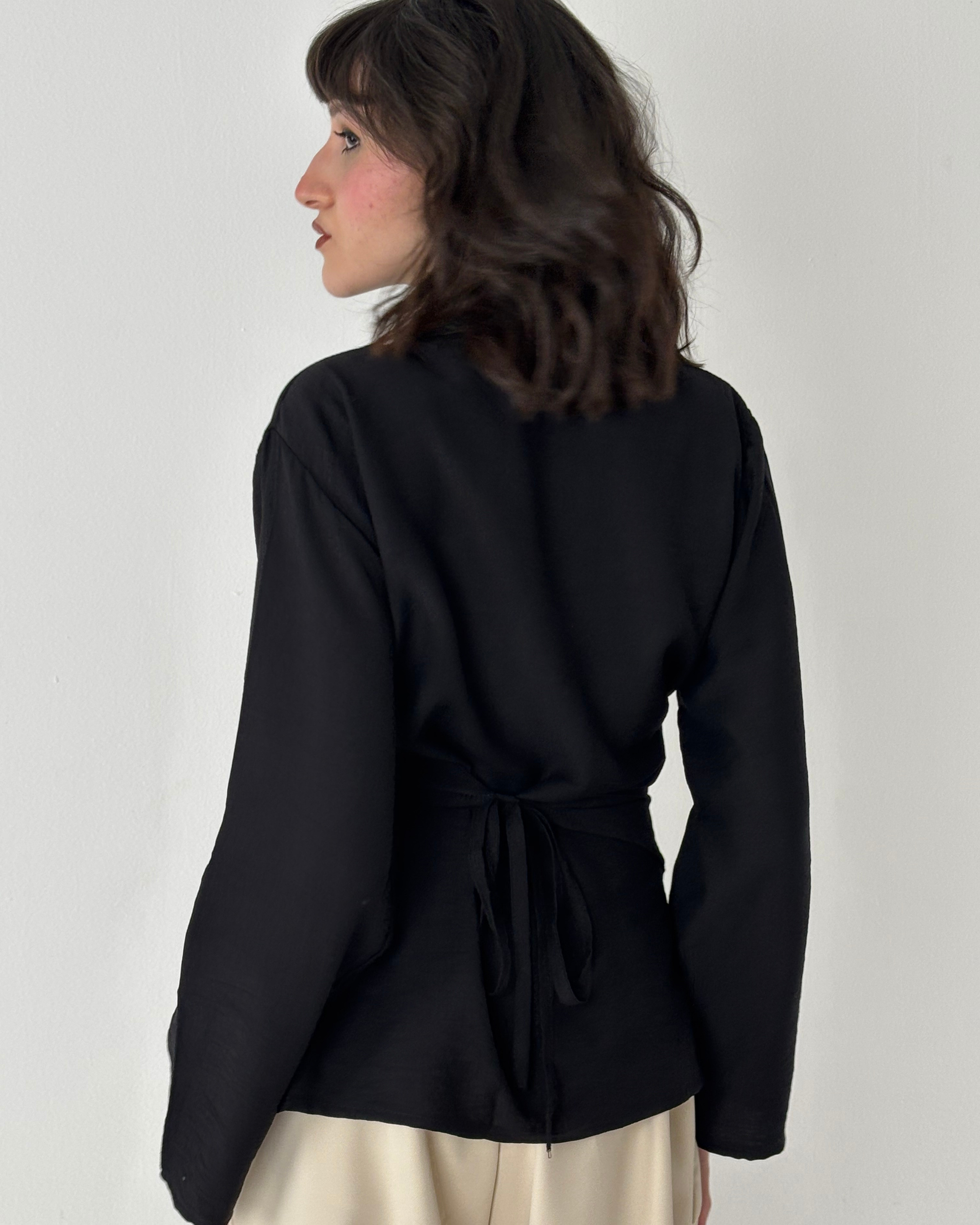 Linen-Blend Wrap Shirt