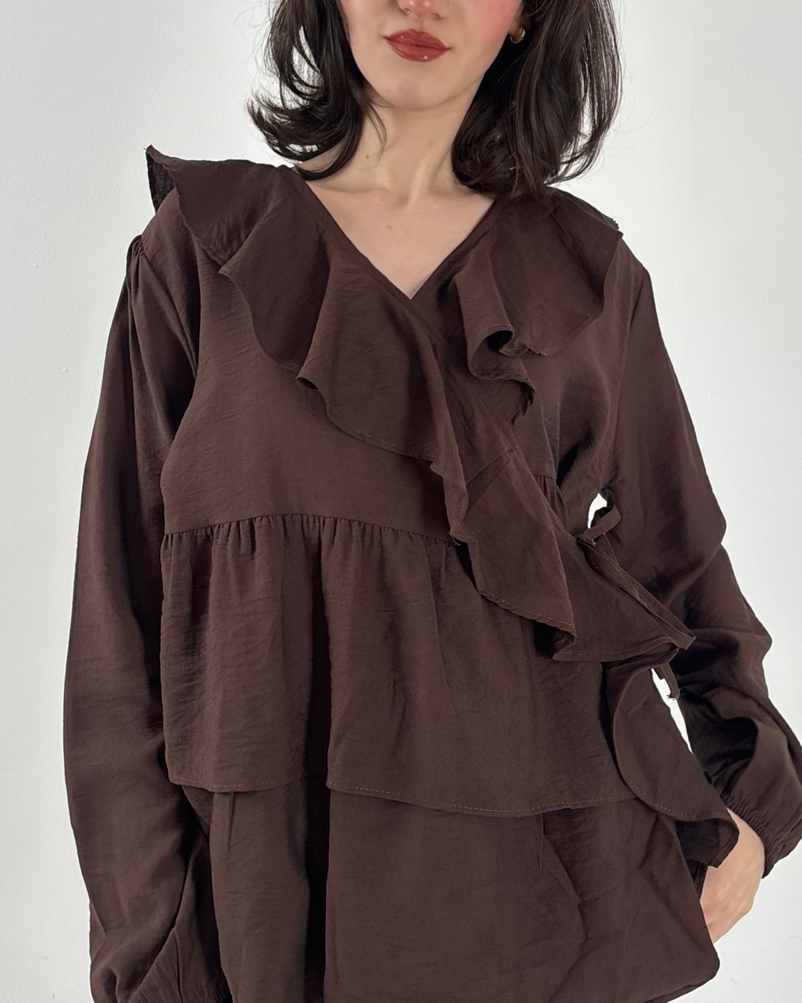 Ruffled Blouse in Brown