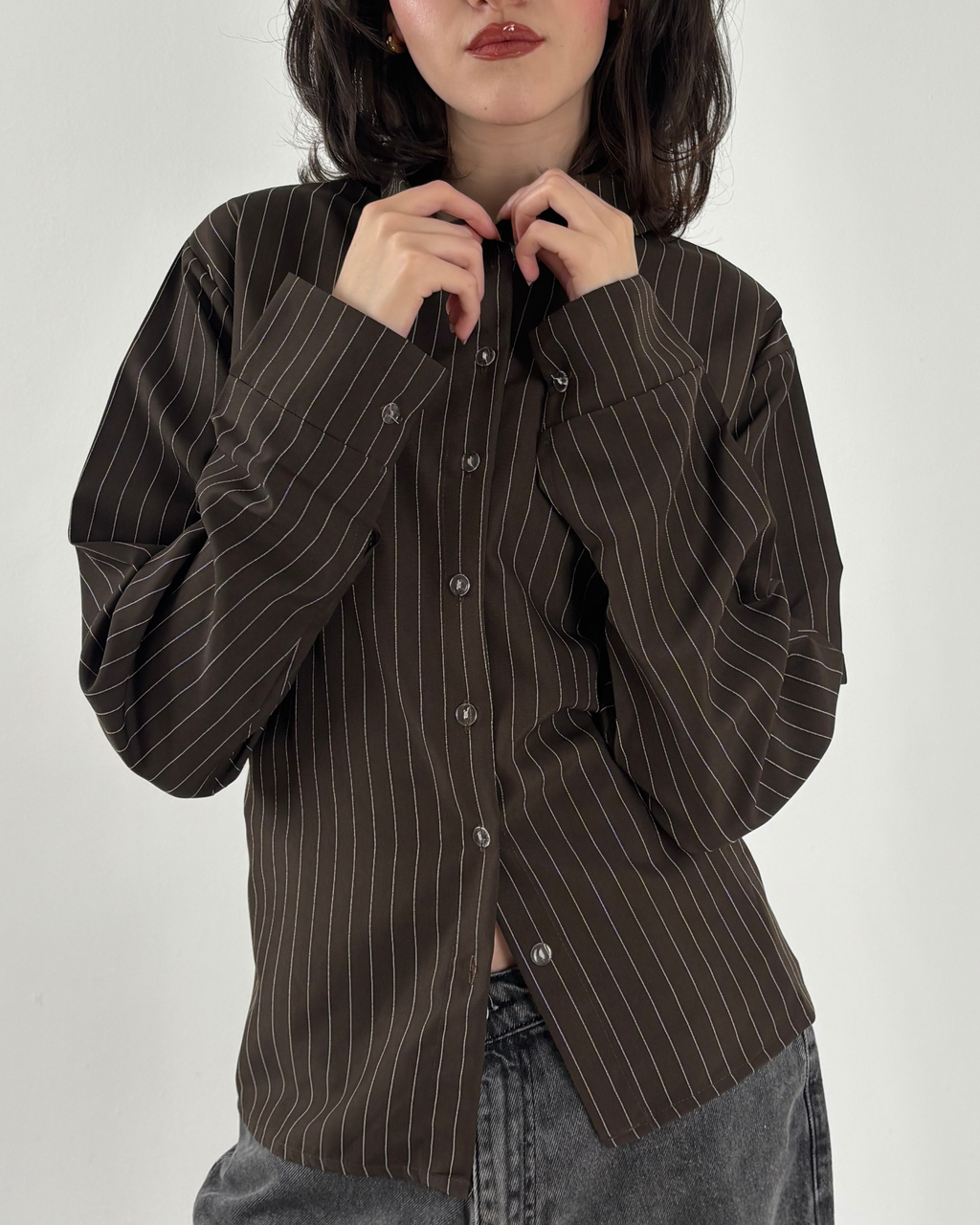 Cinched Waist Shirt in Brown