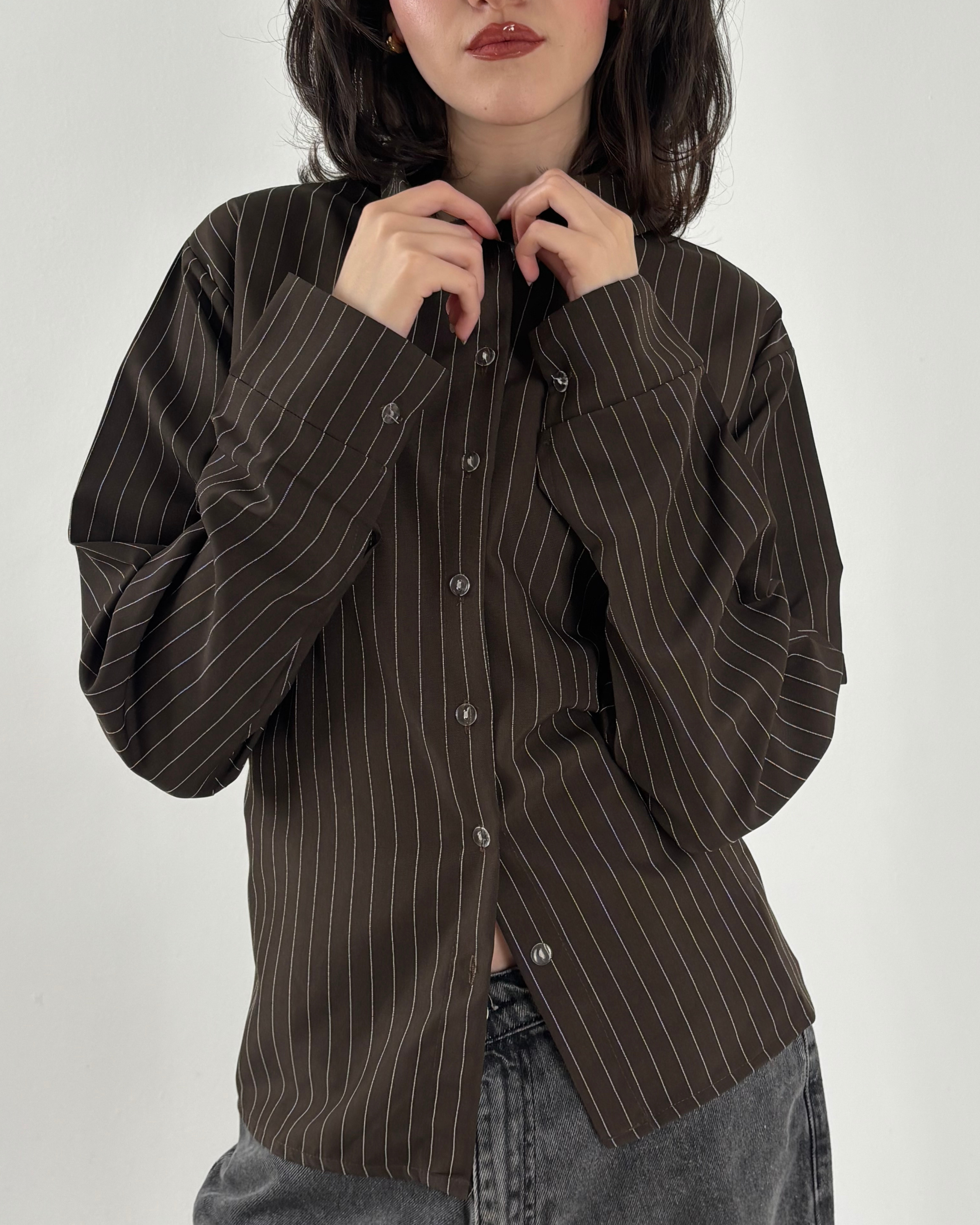 Cinched Waist Shirt in Brown