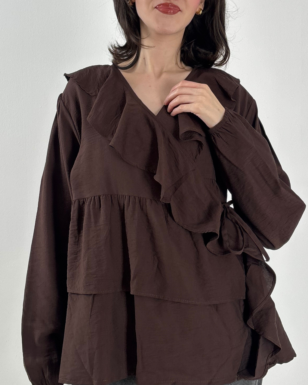 Ruffled Blouse in Brown