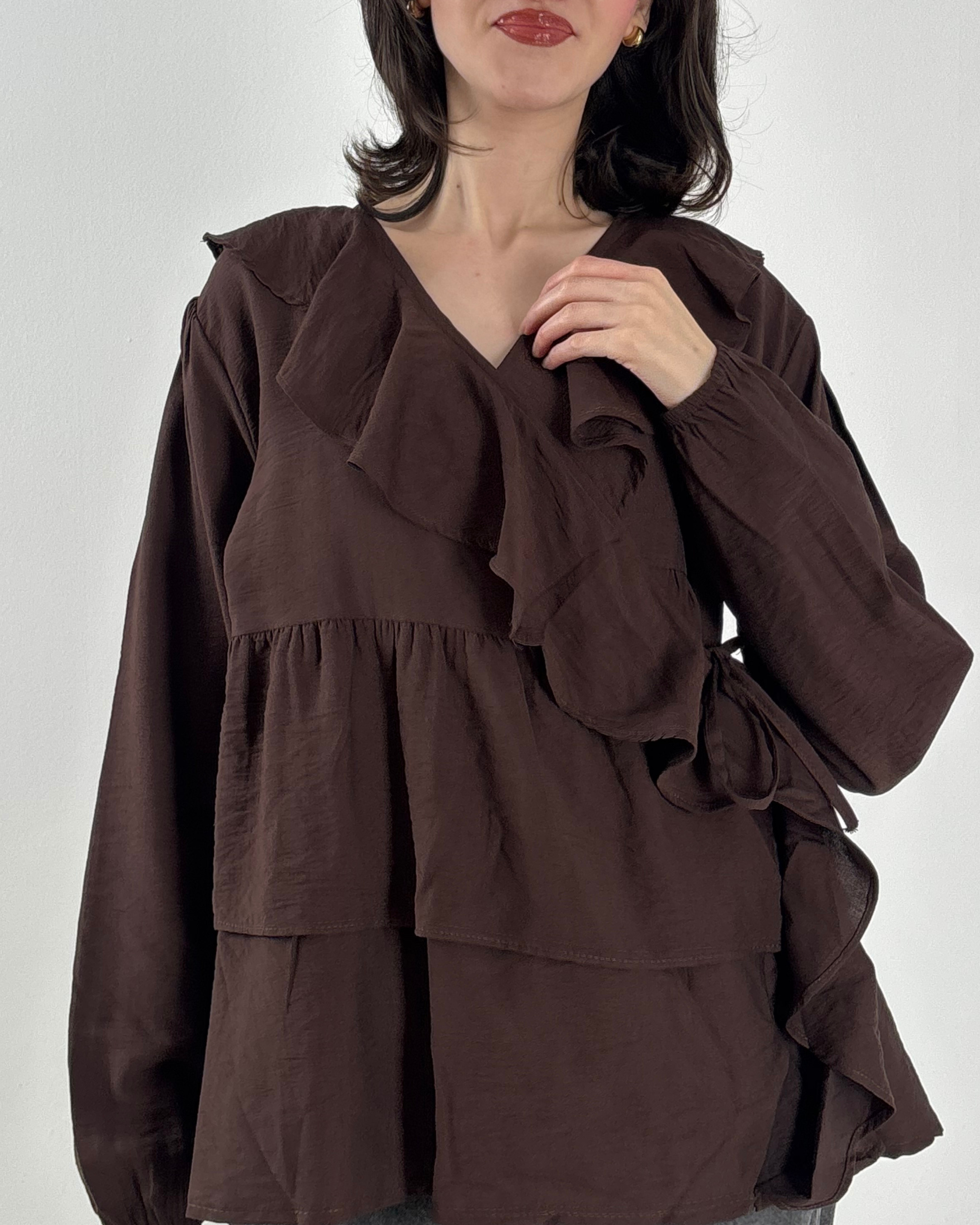 Ruffled Blouse in Brown