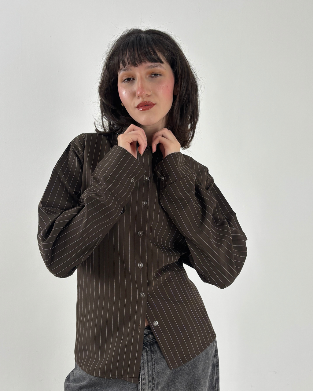 Cinched Waist Shirt in Brown