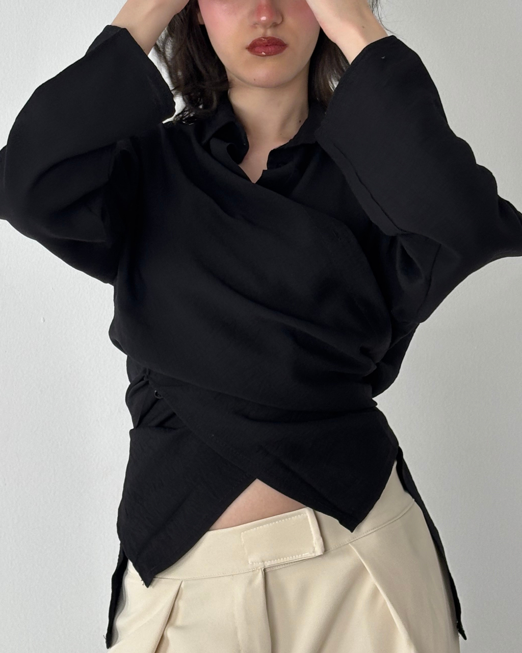 Linen-Blend Wrap Shirt