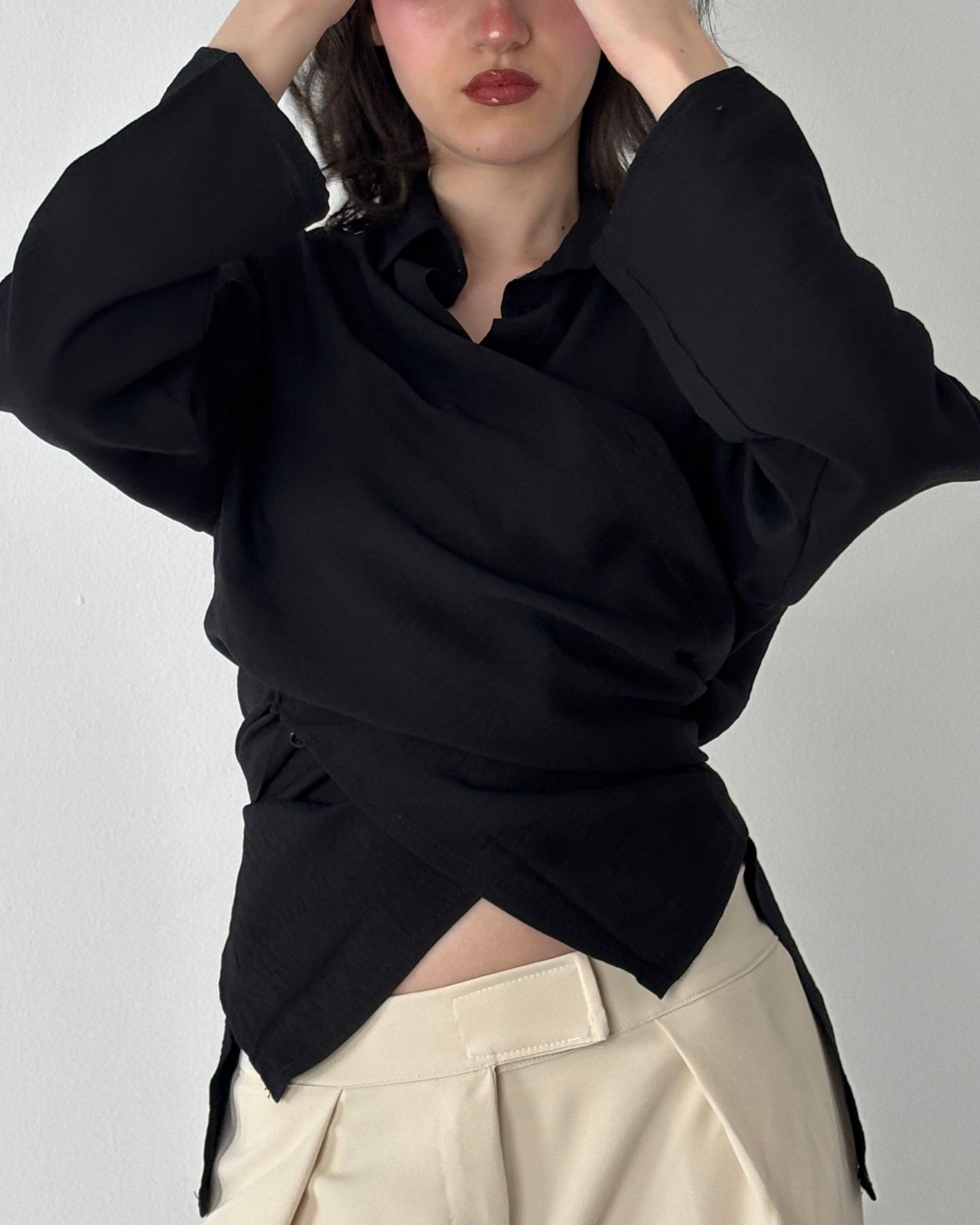 Linen-Blend Wrap Shirt