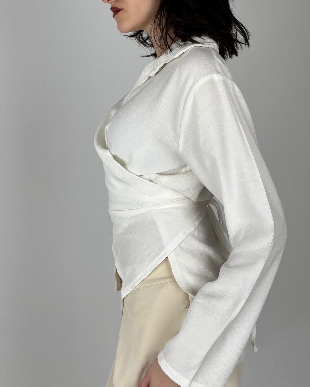 Linen-Blend Wrap Shirt